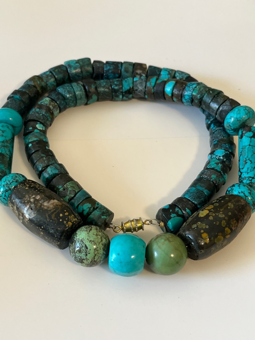 214 Vintage Turquoise Style Beaded Necklace Chunky Stone Mixed Beads Boho